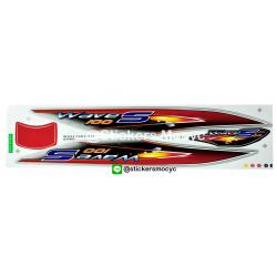 สติ๊กเกอร์ติดรถมอเตอร์ไซค์ Honda Wave 100 S ปี 2005 รุ่น 7 ติดรถสี แดง เงิน (เคลือบเงา)