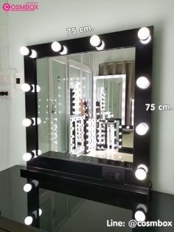 กระจกแต่งหน้ามีไฟ กระจกแต่งหน้า กระจกมีไฟ - 75x75cm. (รุ่นตั้งโต๊ะ) สีดำ