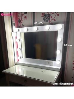 กระจกแต่งหน้ามีไฟ กระจกแต่งหน้า กระจกมีไฟ - 80x60cm. (รุ่นตั้งโต๊ะ) สีขาว