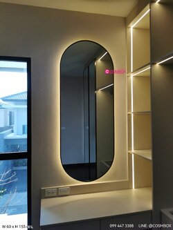 กระจกมีไฟ เรืองออกด้านหลัง (ซ่อนไฟ) - ทรงแคปซูล 60 x 155 ซม. (กรอบสี: ทอง / เงิน / ขาว / ดำ)