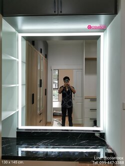 กระจกแต่งหน้า กระจกมีไฟ (ซ่อนไฟ) - 130 x 145 cm. (รุ่นแขวนผนัง)