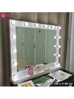 กระจกแต่งหน้ามีไฟ กระจกแต่งหน้า กระจกมีไฟ - 100x80cm. (รุ่นตั้งโต๊ะ) สีขาว