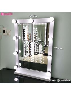 กระจกแต่งหน้ามีไฟ กระจกแต่งหน้า กระจกมีไฟ - 50x70cm. (รุ่นตั้งโต๊ะ) สีขาว