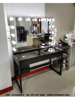 โต๊ะเครื่องแป้ง กระจกมีไฟ - 120 x 45 x 160 cm. TOP+ลิ้นชัก กระจกเคลือบสีดำ