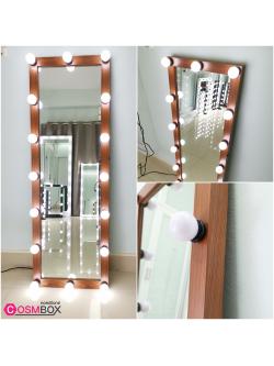 กระจกแต่งหน้ามีไฟ กระจกส่องตัว กระจกมีไฟ - 43x126cm. (รุ่นแขวนติดผนัง) ลายไม้