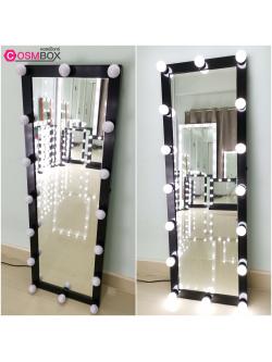 กระจกแต่งหน้ามีไฟ กระจกส่องตัว กระจกมีไฟ - 43x126cm. (รุ่นแขวนติดผนัง) สีดำ