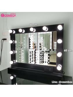 กระจกแต่งหน้ามีไฟ กระจกแต่งหน้า กระจกมีไฟ - 80x60cm. (รุ่นตั้งโต๊ะ) สีดำ