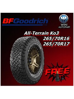 ยางรถยนต์ ขนาด 265/70R16 ,265/70R17 รุ่น All-Terrain Ko3 ยี่ห้อ BF Goodrich (แถมจุ๊บลม)