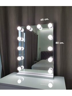 กระจกแต่งหน้า กระจกมีไฟ (Frameless : ไร้ขอบ) - 60 x 80cm. (รุ่นตั้งโต๊ะ) สีขาว
