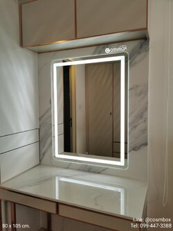 กระจกแต่งหน้า กระจกมีไฟ (ซ่อนไฟ) - 80 x 105 cm. (รุ่นแขวนผนัง) มุมโค้ง