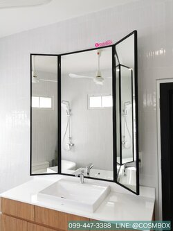 กระจกห้องรองเสื้อ / กระจกเงา 3 บาน (กรอบสีดำ)