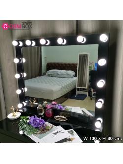 กระจกแต่งหน้ามีไฟ กระจกแต่งหน้า กระจกมีไฟ - 100x80cm. (รุ่นตั้งโต๊ะ) สีดำ