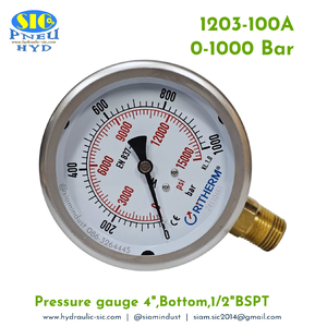 1203-100A Pressure Gauge เกจวัดแรงดันหน้าปัด 4" เกลียว 1/2" BSPT ออกข้าง RiTHERM