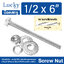 น็อต+สกรู+2แหวน SCREW NUT ขนาด 1/2x6" (4 หุน ยาว 6 นิ้ว)