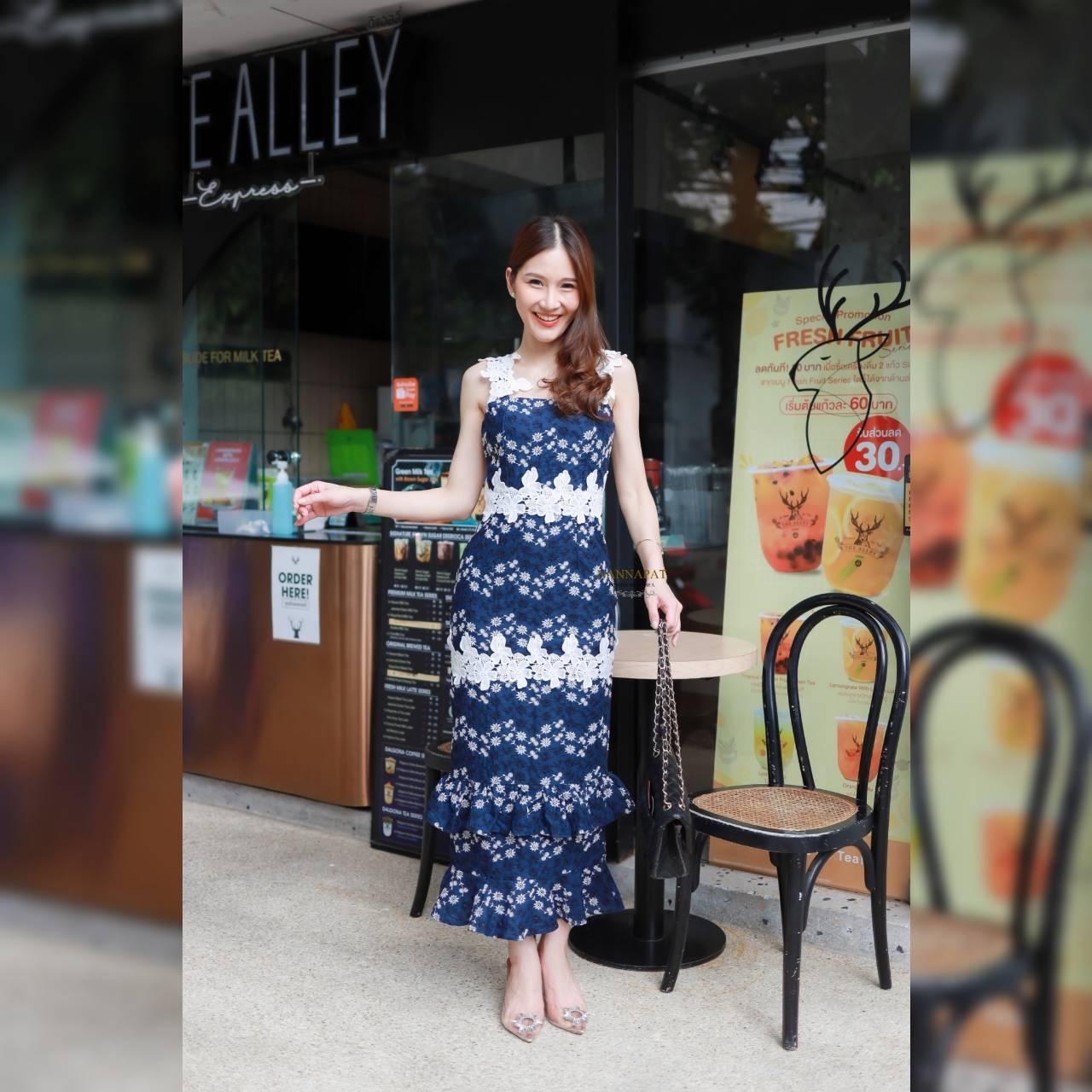Dress ผ้าลูกไม้ทั้งชุด ตัดลายดอกขาว