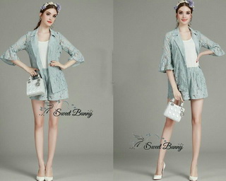 SW03010916 Sweet Bunny Present... Blazer Jacket Lace Shorts Set ชุดเสื้อสูท+เสื้อกล้าม+กางเกงขาสั้น