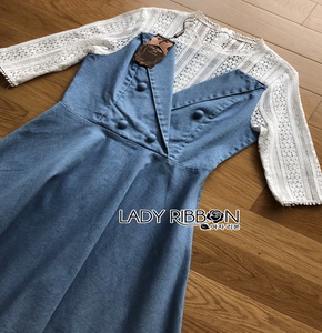 Lady Ribbon Denim Mini Dress ขายมินิเดรสเกาะอก