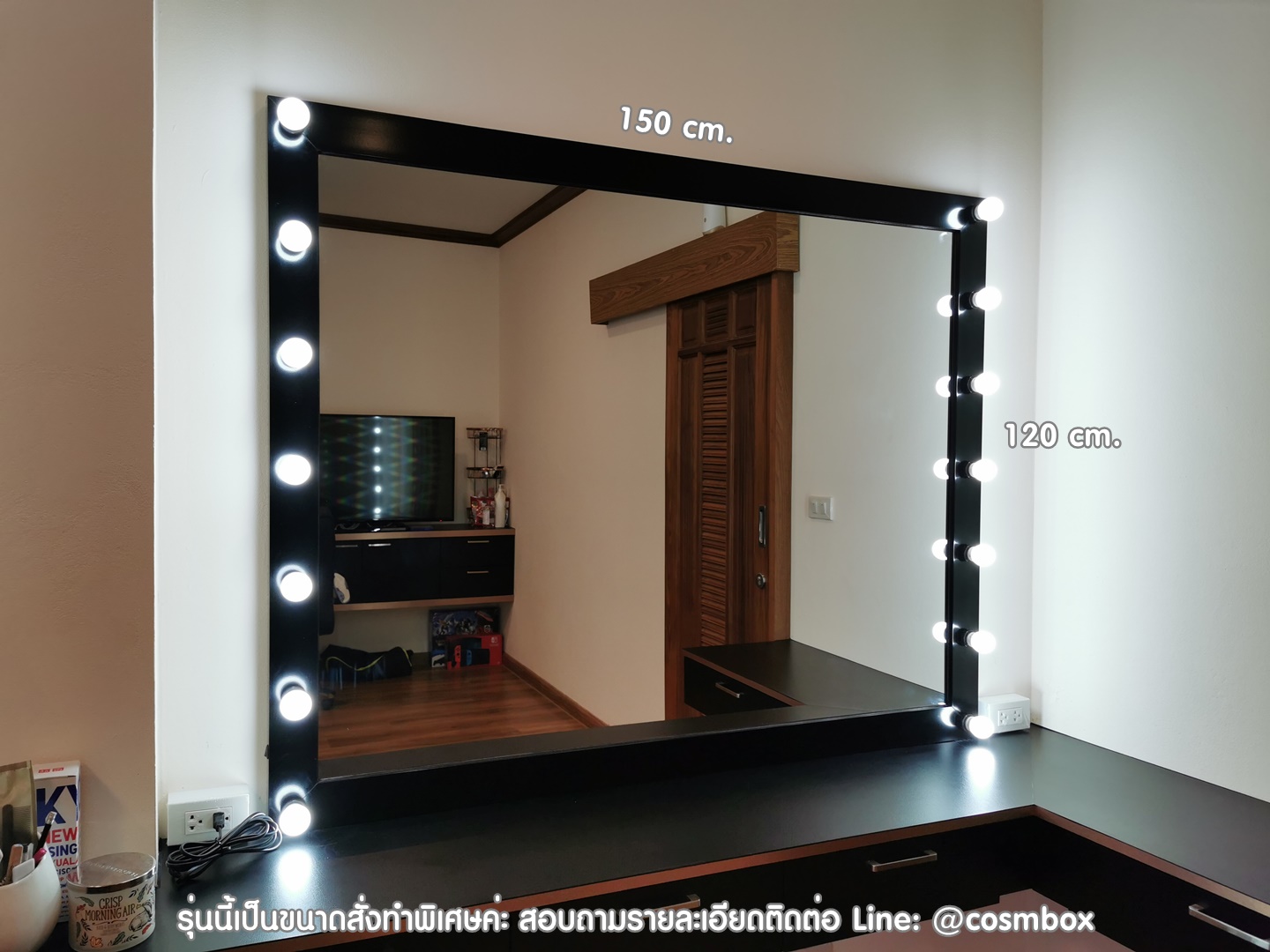 กระจกแต่งหน้า กระจกมีไฟ - W150 x H120 cm. ไฟ 2 ข้าง (รุ่นแขวนผนัง) รออัพเดทราคา