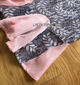 Grey & Pink Lace Dress Lady Ribbon เดรสเทาชมพู