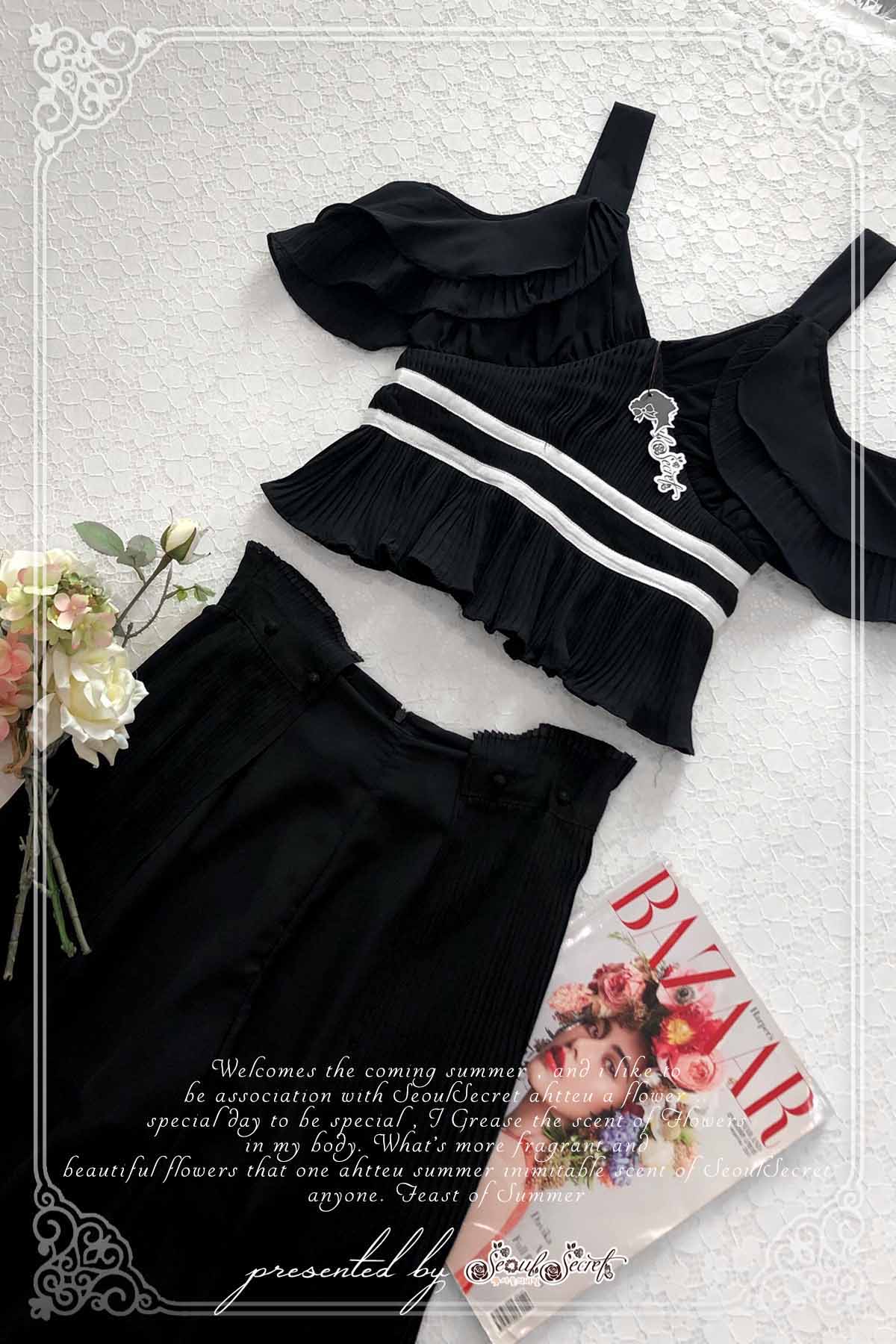 ผ้าโทนสีดำเรียบหรูเสื้อทรงสายเดี่ยว