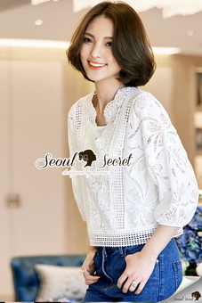 SS20010916 Seoul Secret Say's... Korea Chiffon Ivory Blouse Material : ทรงสวยสไตล์สาวผู้ดีด้วยทรงเสื้คอวี