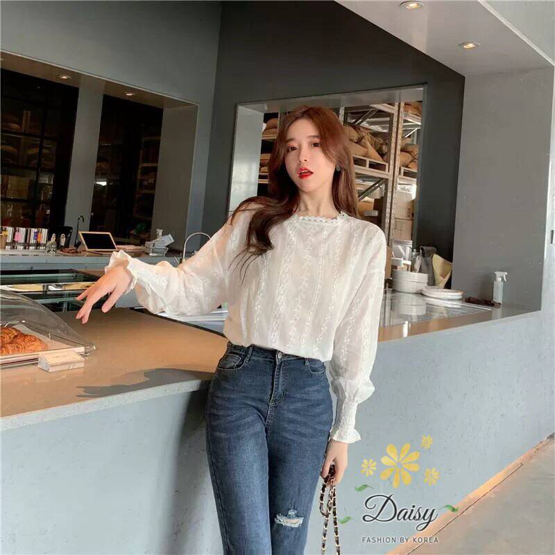 เสื้อลูกไม้ผ้าคอตตอน แขนจ้ำ