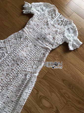 Lady Selena Sweet Feminine Ruffle White Lace Dress
