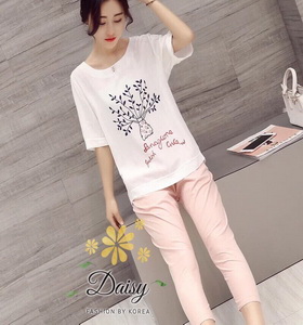 เสื้อผ้าแฟชั่นเกาหลีสวยๆ ชุดเซทเสื้อ+กางเกง ผ้าไม่หนา