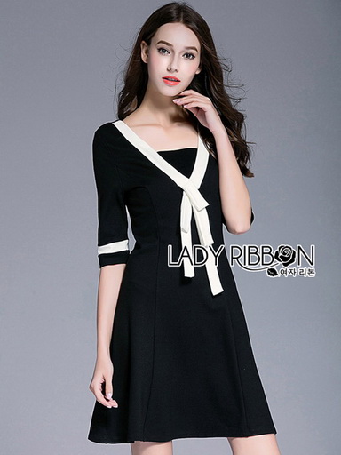 White & Black Lady Ribbon Dress