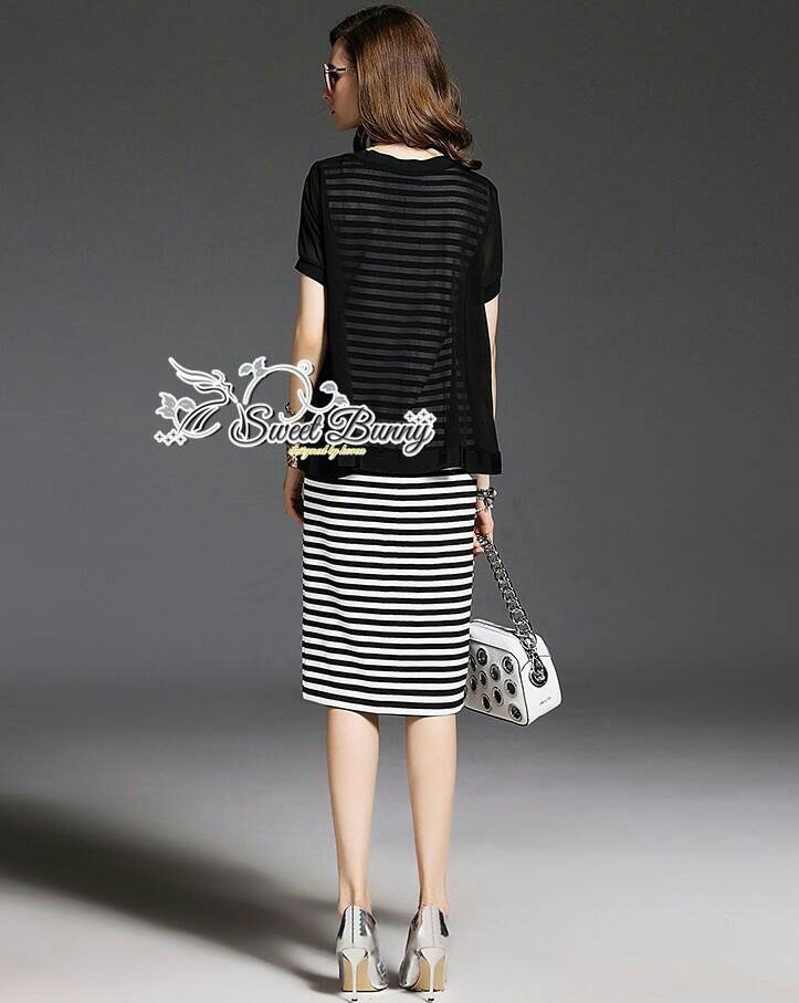 SW09010916 Sweet Bunny Present... Stripe Cotton Dress เดรสริ้วอักษรวิ้ง