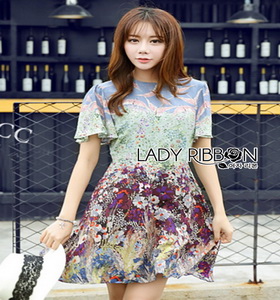 Mixed Printed Chiffon Lady Ribbon Dress เดรสผ้าพิมพ์ลาย