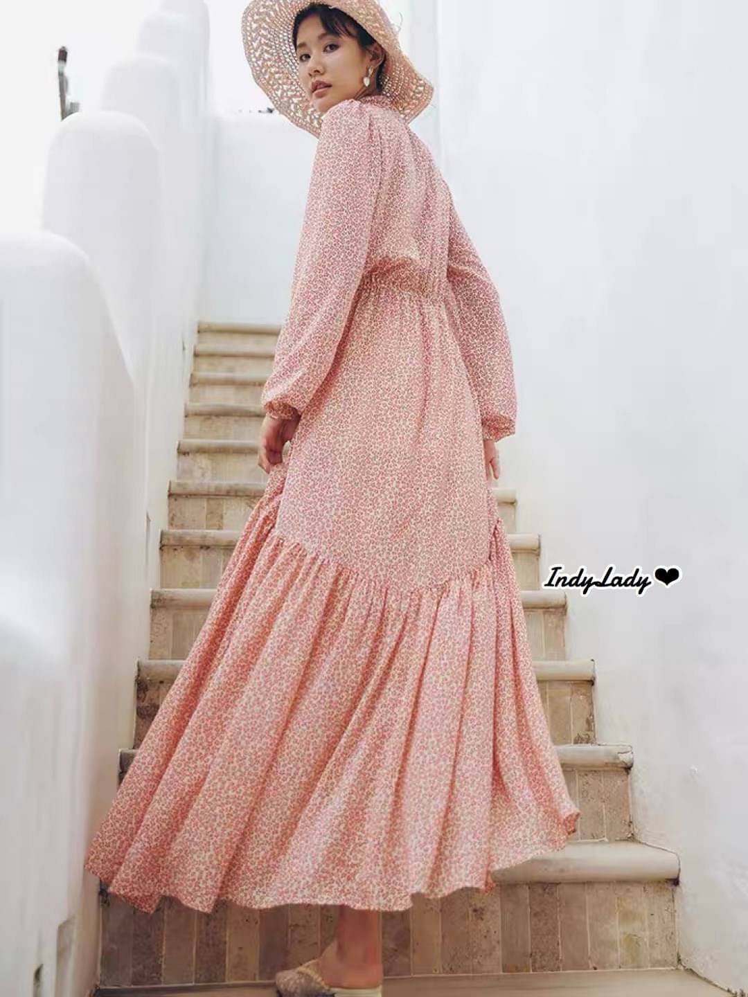Dress ทรงสวยแขนยาวเอวสม๊อกไขว้หน้า