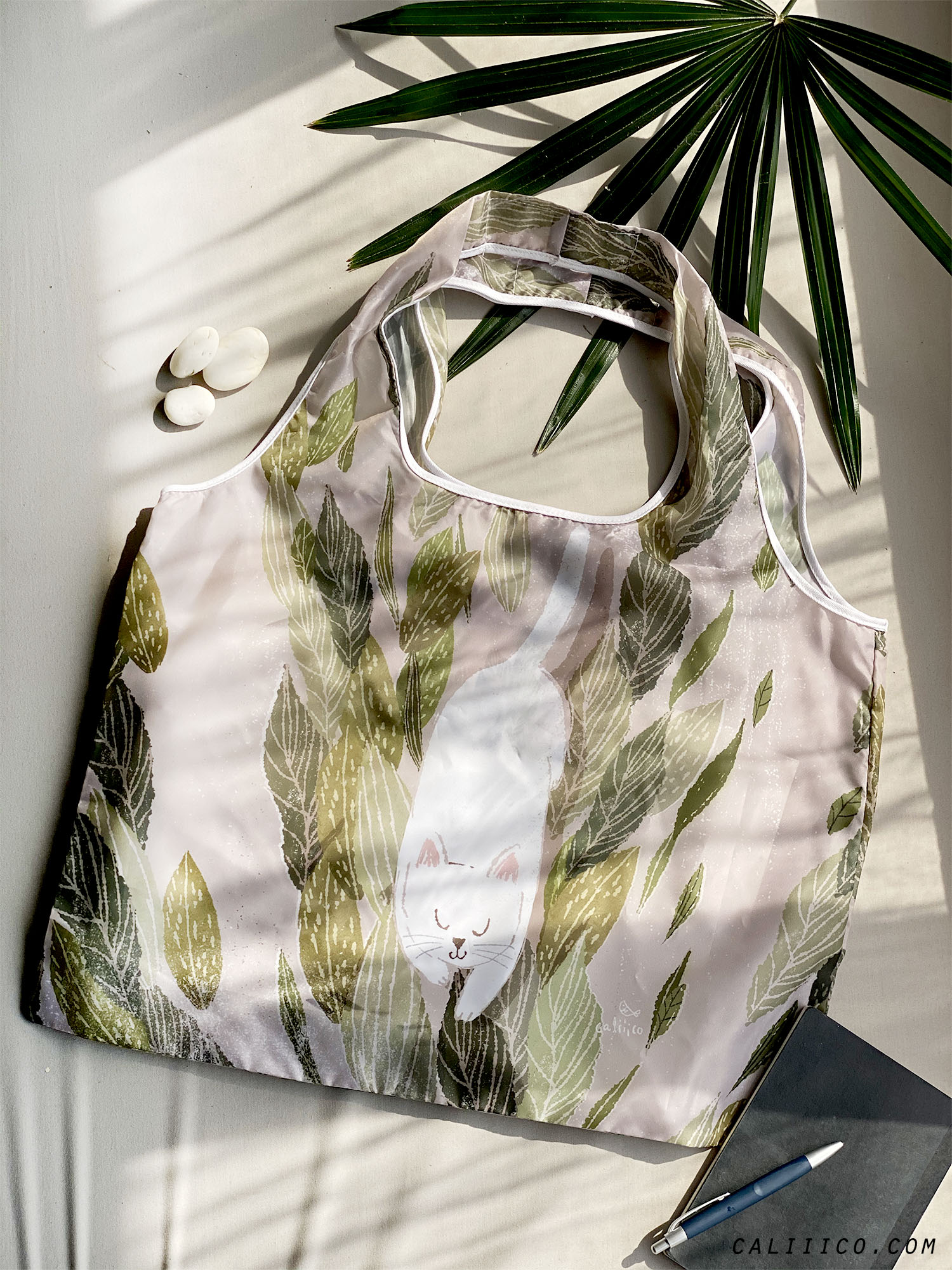 กระเป๋าพับเก็บได้ ลายแมวกะปิ Foldable shopping bag with