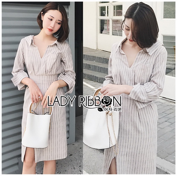 Cotton Shirt Dress Lady Ribbon ขายเชิ้ตเดรส