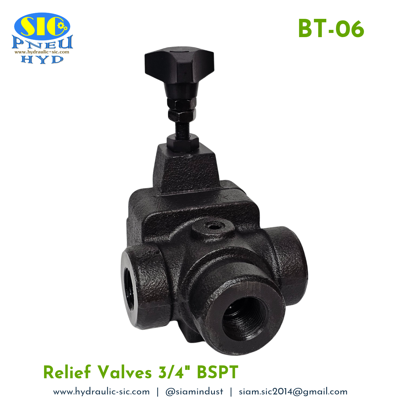 BT-06-H Relief Valve วาล์วปรับแรงดันน้ำมันไฮดรอลิค แบบต่อท่อ 3/4" : YOUQUEN