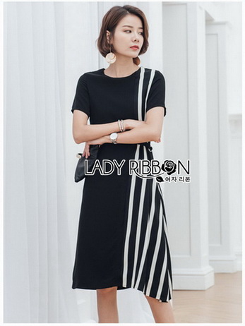 Lady Ribbon Black Dress เดรสสีดำลายทาง