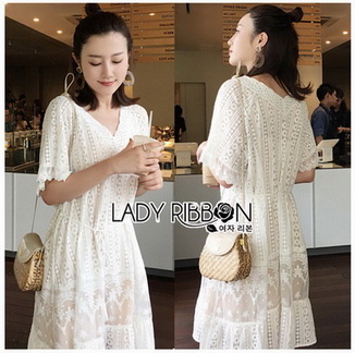 Sweet and Pure Ruffle Lady Ribbon Lace Dress