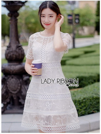 Embroidered Lady Ribbon White Lace Dress