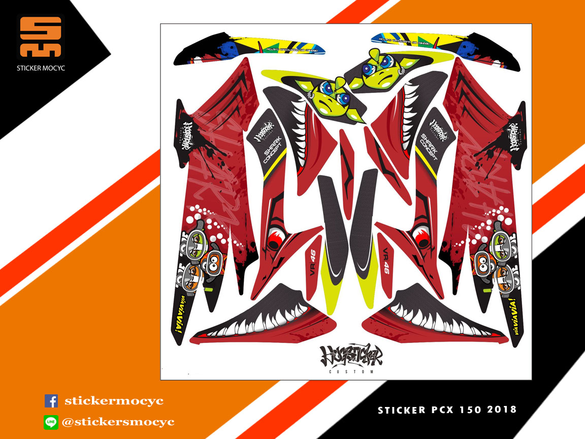 สติ๊กเกอร์ PCX 150 แต่ง ลาย Shrak Concept ปี 2018 ติดรถ สีแดง เคลือบใสกันรอย