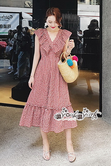 ผ้าคอตตอนลินินทอลายสก็อตสีแดง