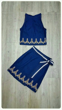 Lady Ribbon Online เสื้อผ้า ออนไลน์ ของแท้ SW10230616 Sweet Bunny Present... Embroidered Floral Denim Skirt Set