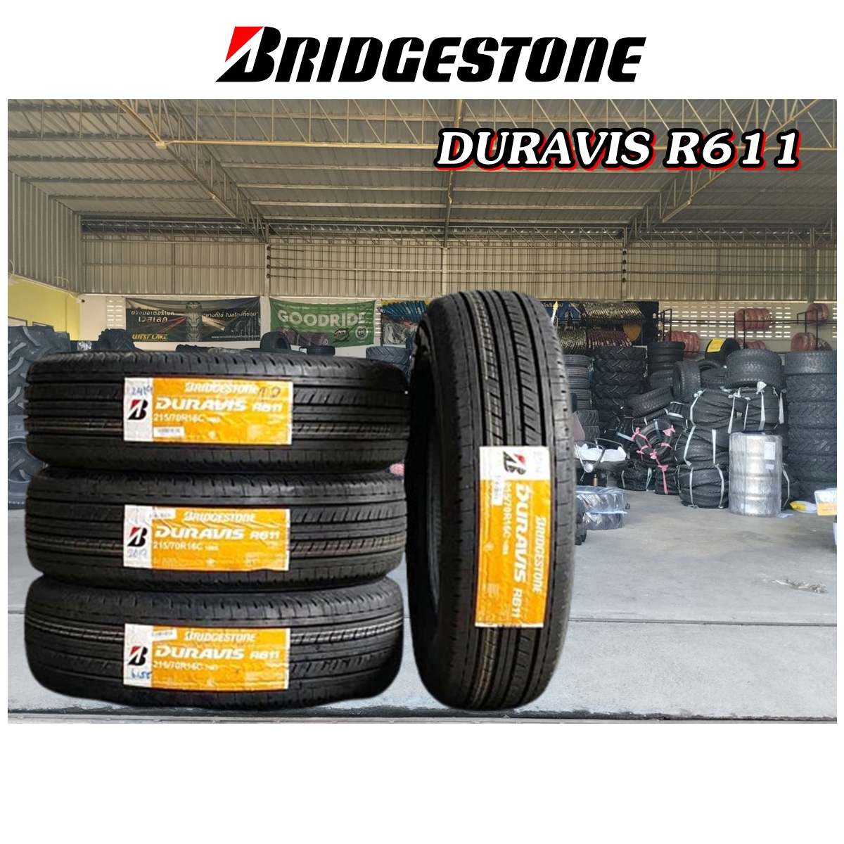 ยางรถยนต์กระบะ รุ่น DURAVIS R611 ยี่ห้อ Bridgestone ขนาด 195R15 , 205/70R15 ,205/75R14 ,215/65R16 ,215/70R16