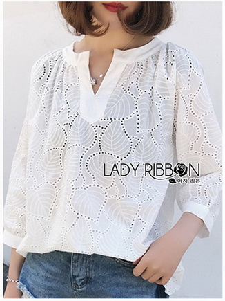 Cotton Blouse Lady Ribbon เสื้อคอตตอน