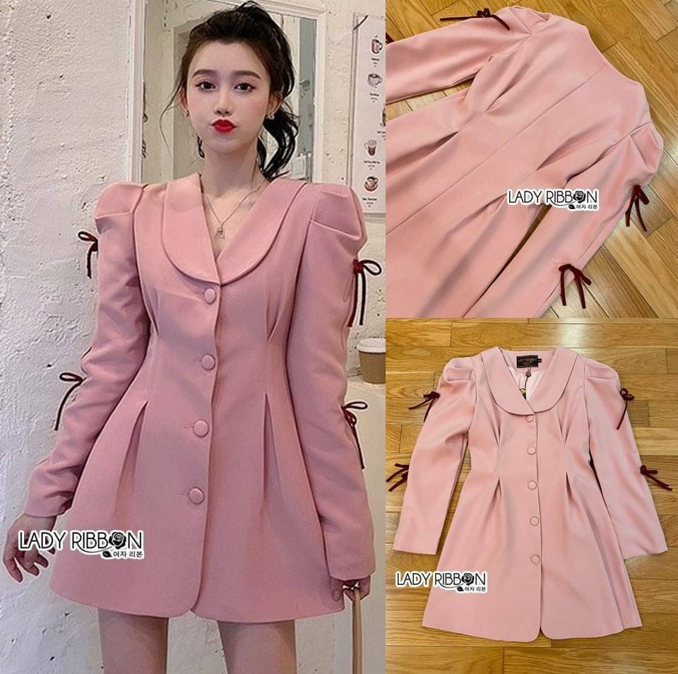 เดรสผ้าคอตตอนสีชมพู คอวีแต่งปก