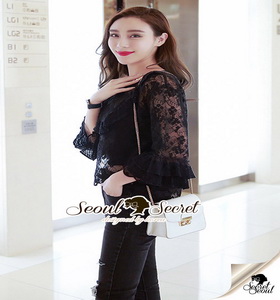 เนื้อผ้าลูกไม้เกาหลีซีทรูทอลายดอกไม้