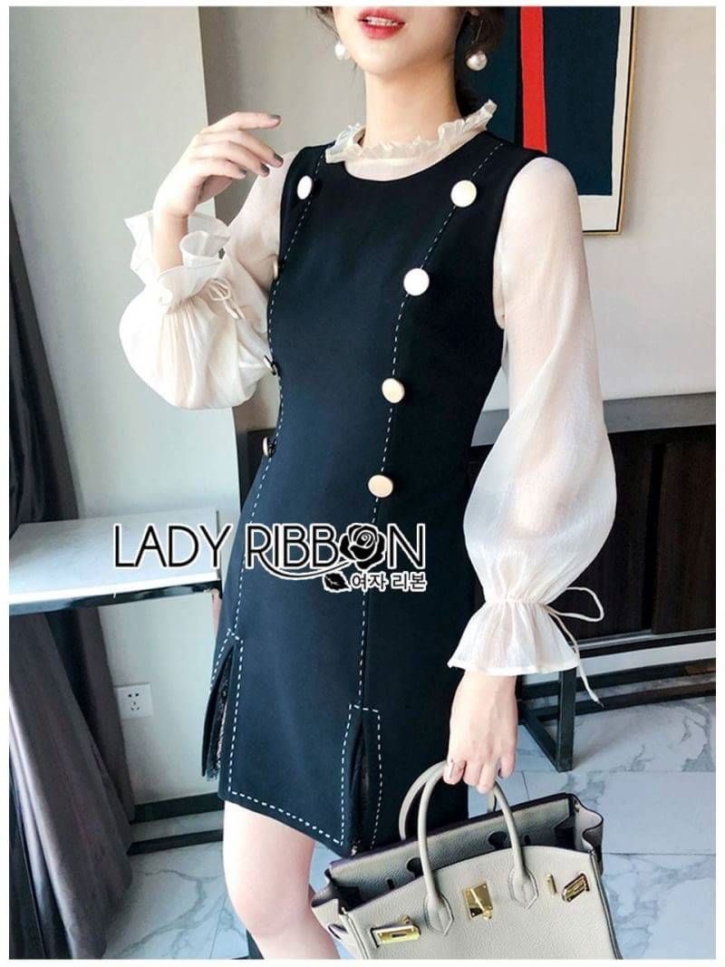 Dress เดรสสีดำทับเสื้อขาวตกแต่งกระดุมสองแถว