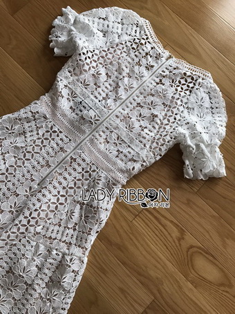 Lady Selena Sweet Feminine Ruffle White Lace Dress