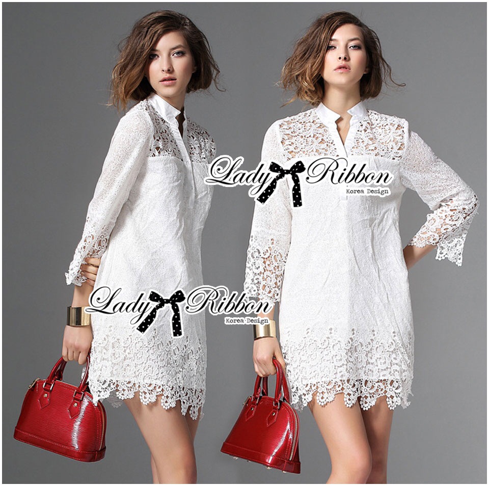 🎀 Lady Ribbon's Made lady ribbon dress🎀 Lady Jane Classic Feminine Combined Lace Shirt Dress เชิ้ตเดรสตัดต่อ