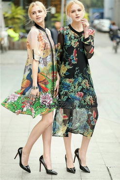 Lady Ribbon Online เสื้อผ้า ออนไลน์ ของแท้ SW01230616 Sweet Bunny Present... Peacock Printing Shirt Dress