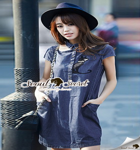 Seoul Secret Catty Denim Dress เดรสเชิ้ตเก๋ ดีเทลน่ารักๆ